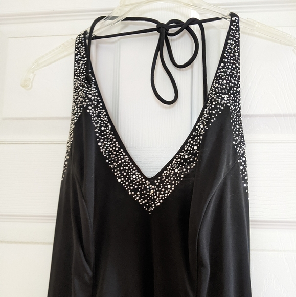Blondie nights long black dress with sequins v-neck around to the back size 7 - Picture 2 of 5